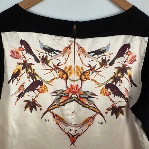 Women LongSleeve Silk Mini Shift Dress Sz L Birds 12Th Street by Cynthia Vincent - Picture 4 of 16